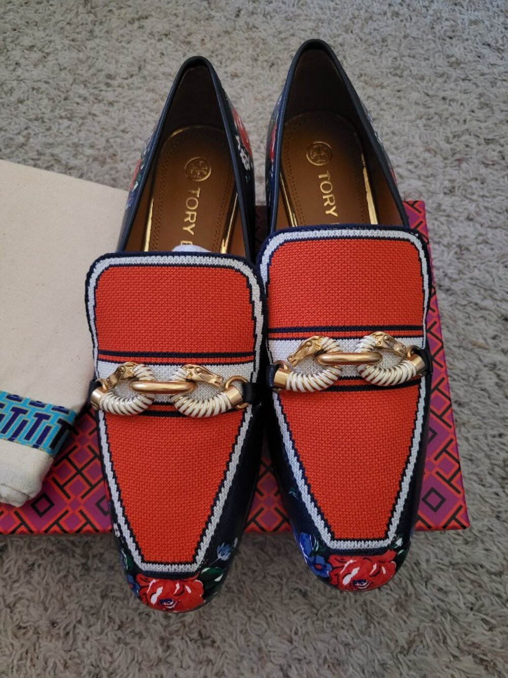 Tory Burch Jessa 20MM Loafer Printed Nappa/Circular Knit/Calf Leather-9